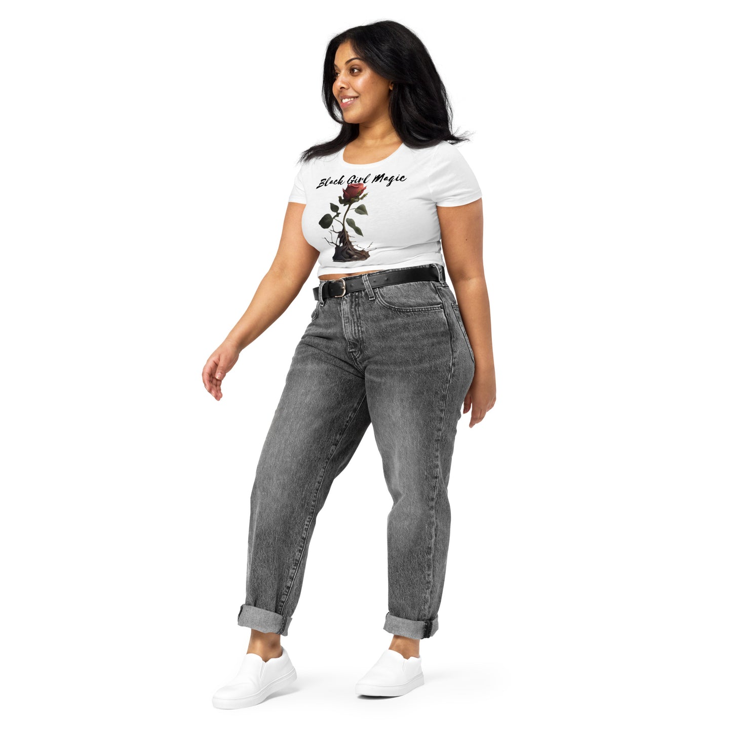 Black Girl Magic in white Women’s Crop Tee - NoCeilingsClothing