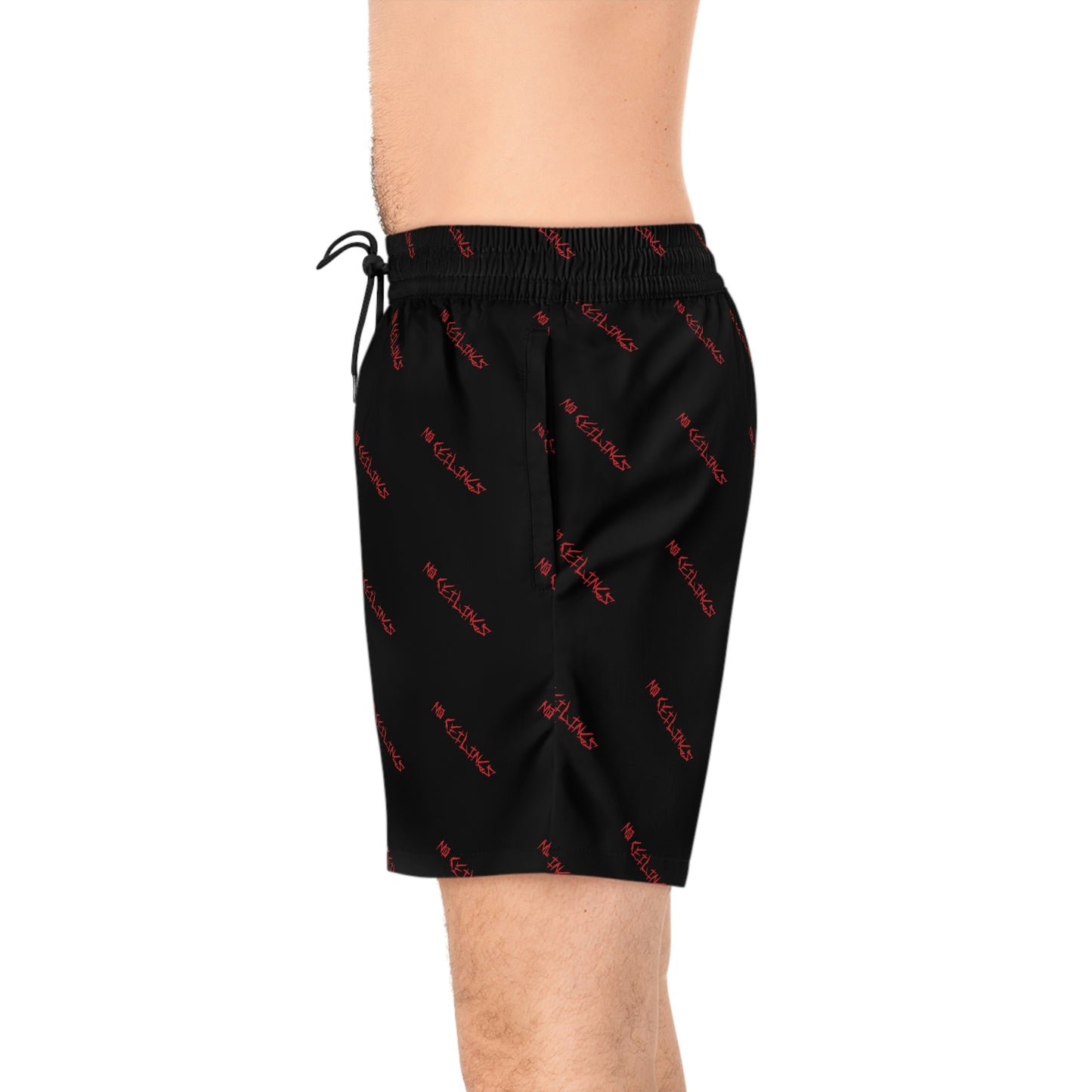 Noceilings in blk/red Men's Mid-Length Swim Shorts (AOP) - NoCeilingsClothing