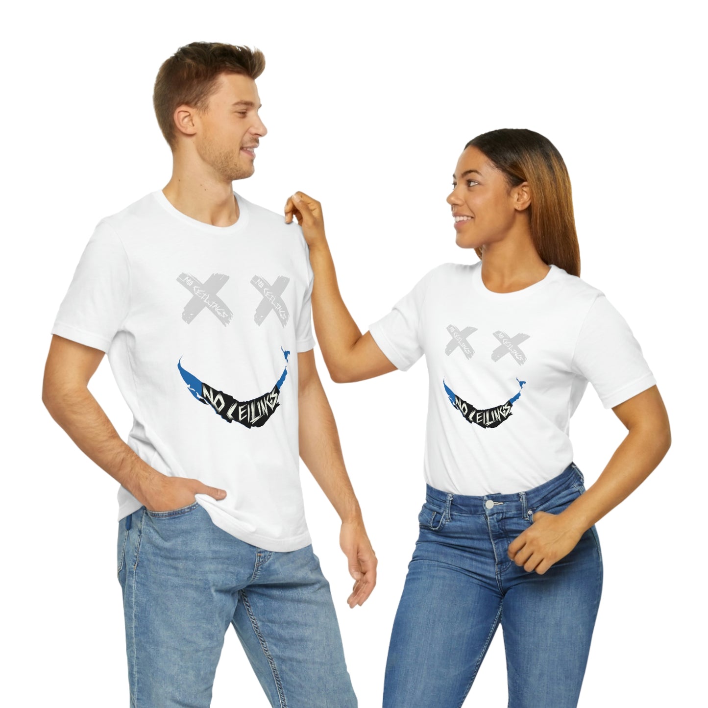 Smile in Wht/Gry/Blu Jersey Short Sleeve Tee - NoCeilingsClothing