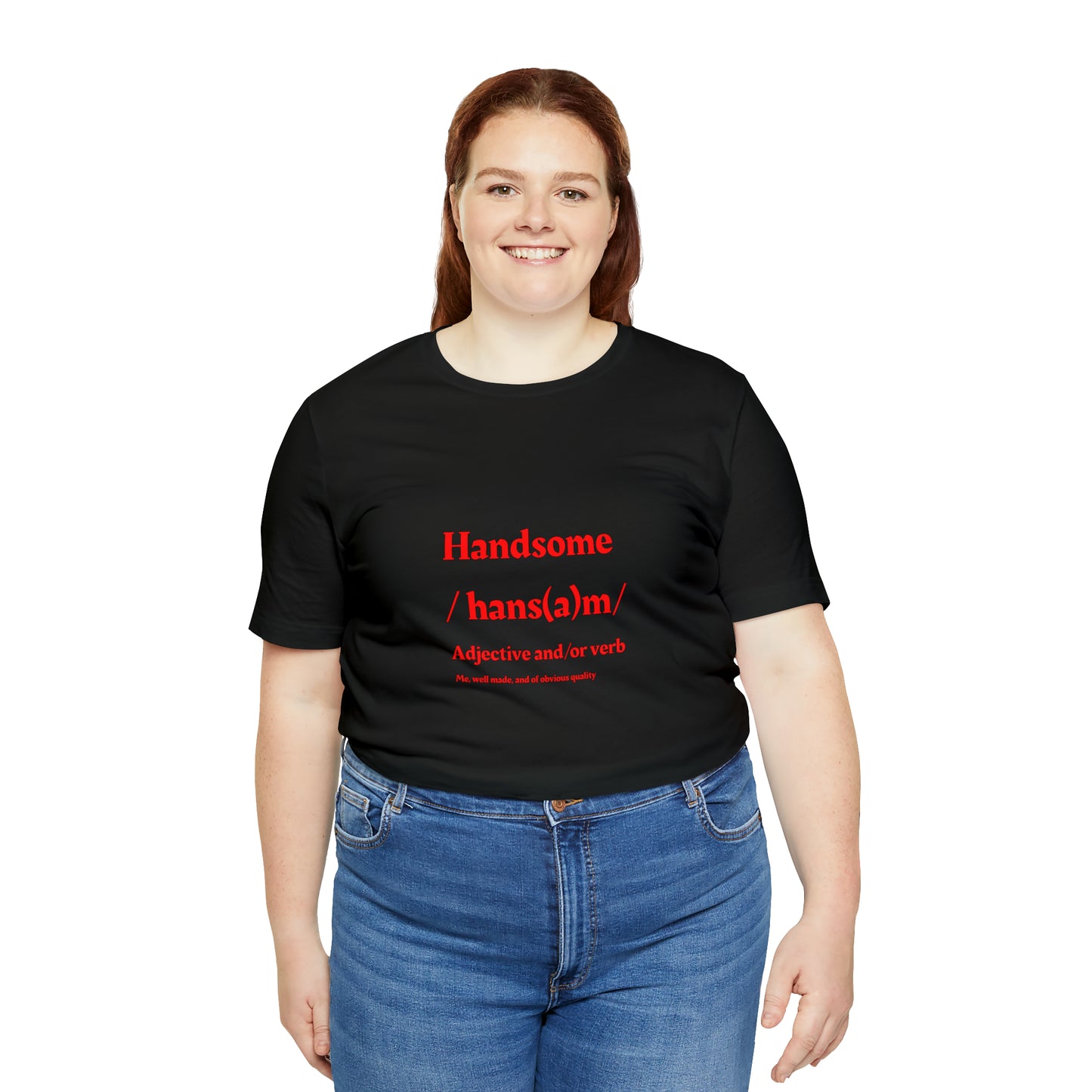"Handsome" in Red Unisex Jersey Short Sleeve Tee - NoCeilingsClothing