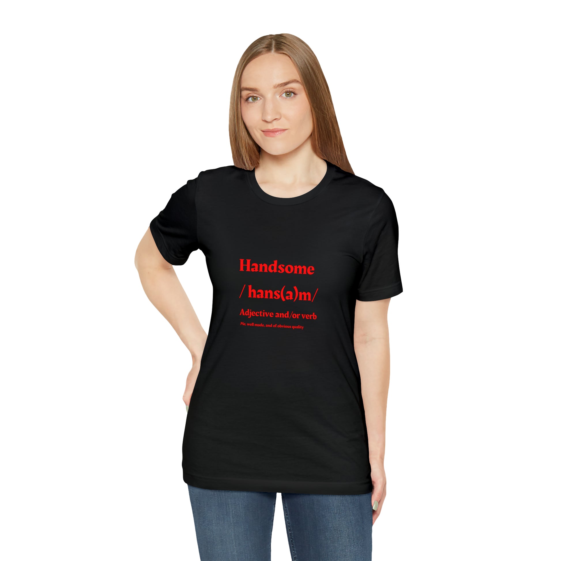 "Handsome" in Red Unisex Jersey Short Sleeve Tee - NoCeilingsClothing
