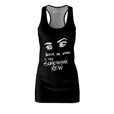 Never be afraid in Black Women's Cut & Sew Racerback Dress (AOP) - NoCeilingsClothing