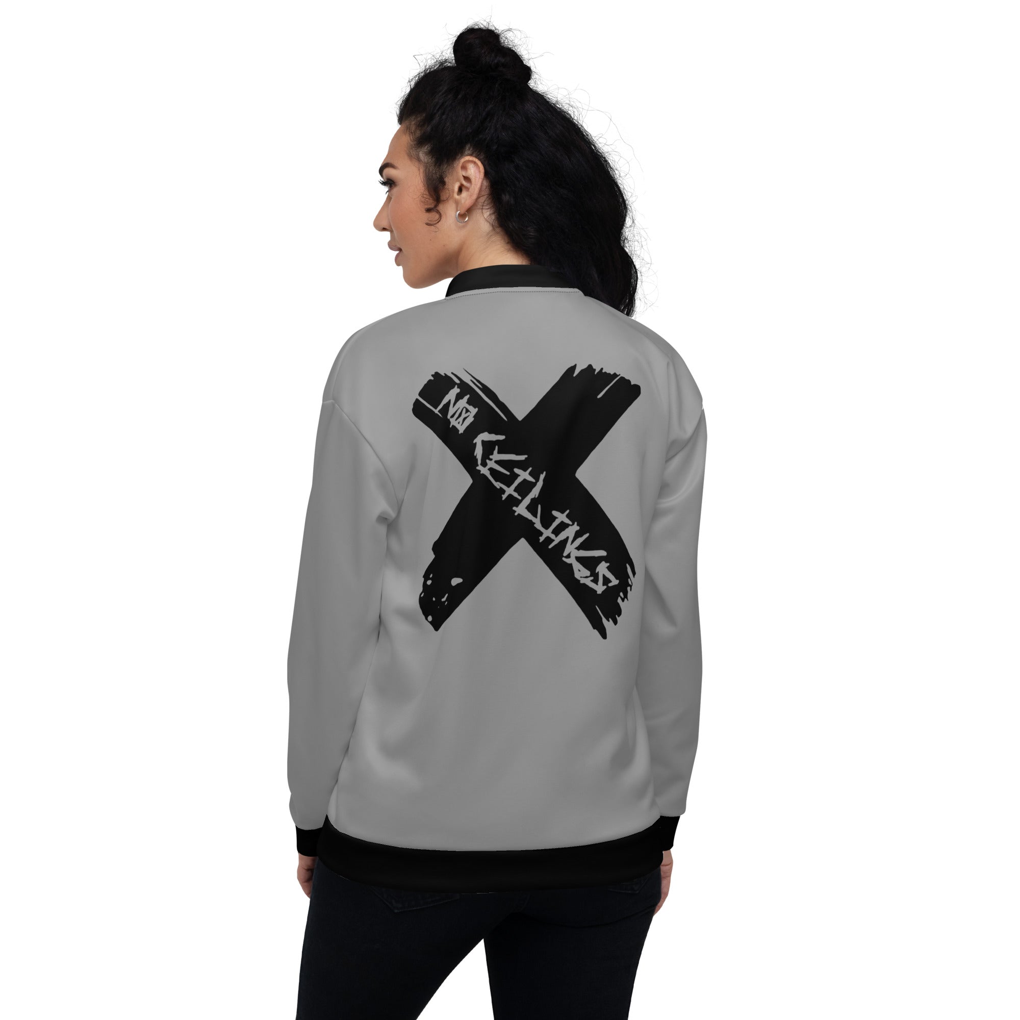 Silver/Black Unisex Bomber Jacket