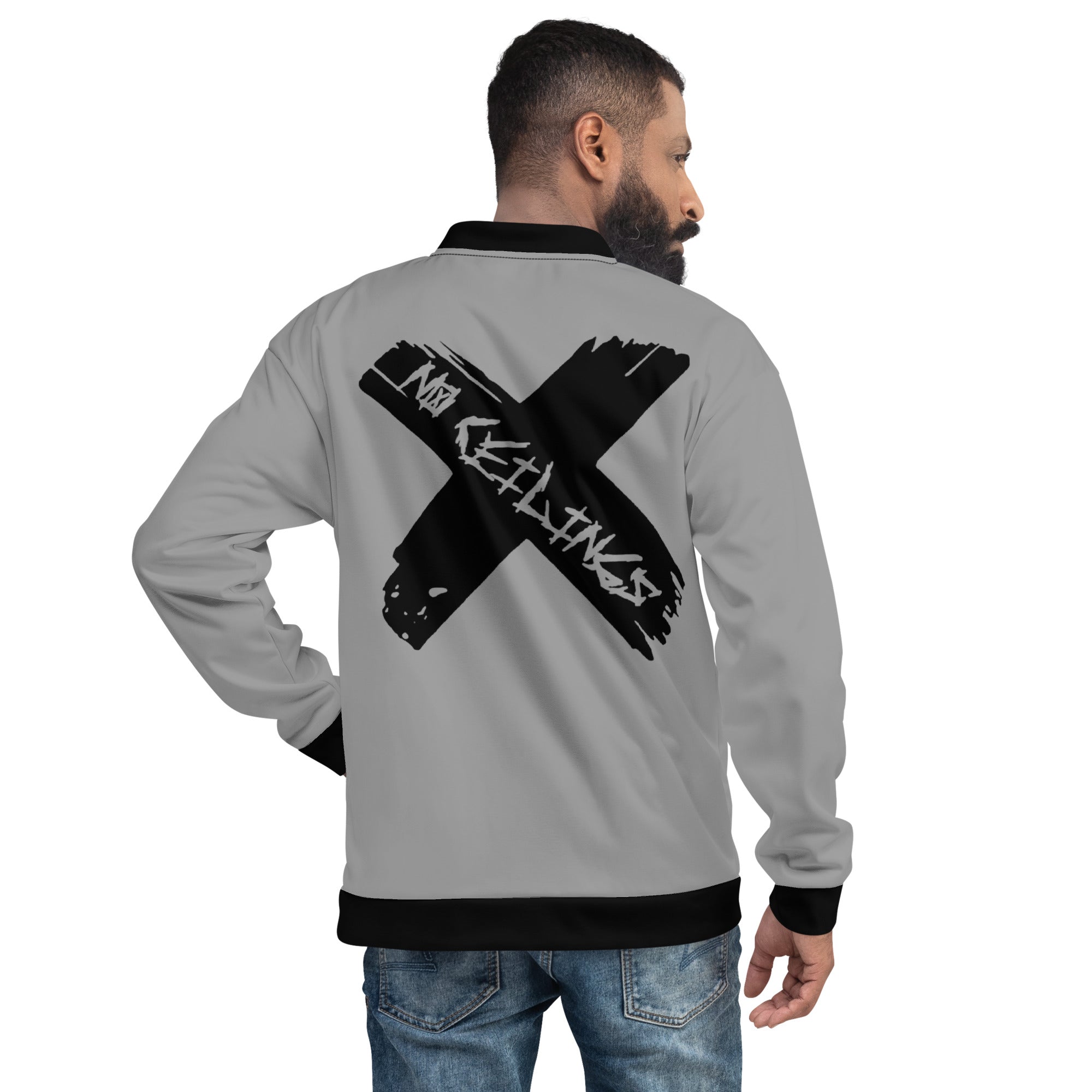 Silver/Black Unisex Bomber Jacket