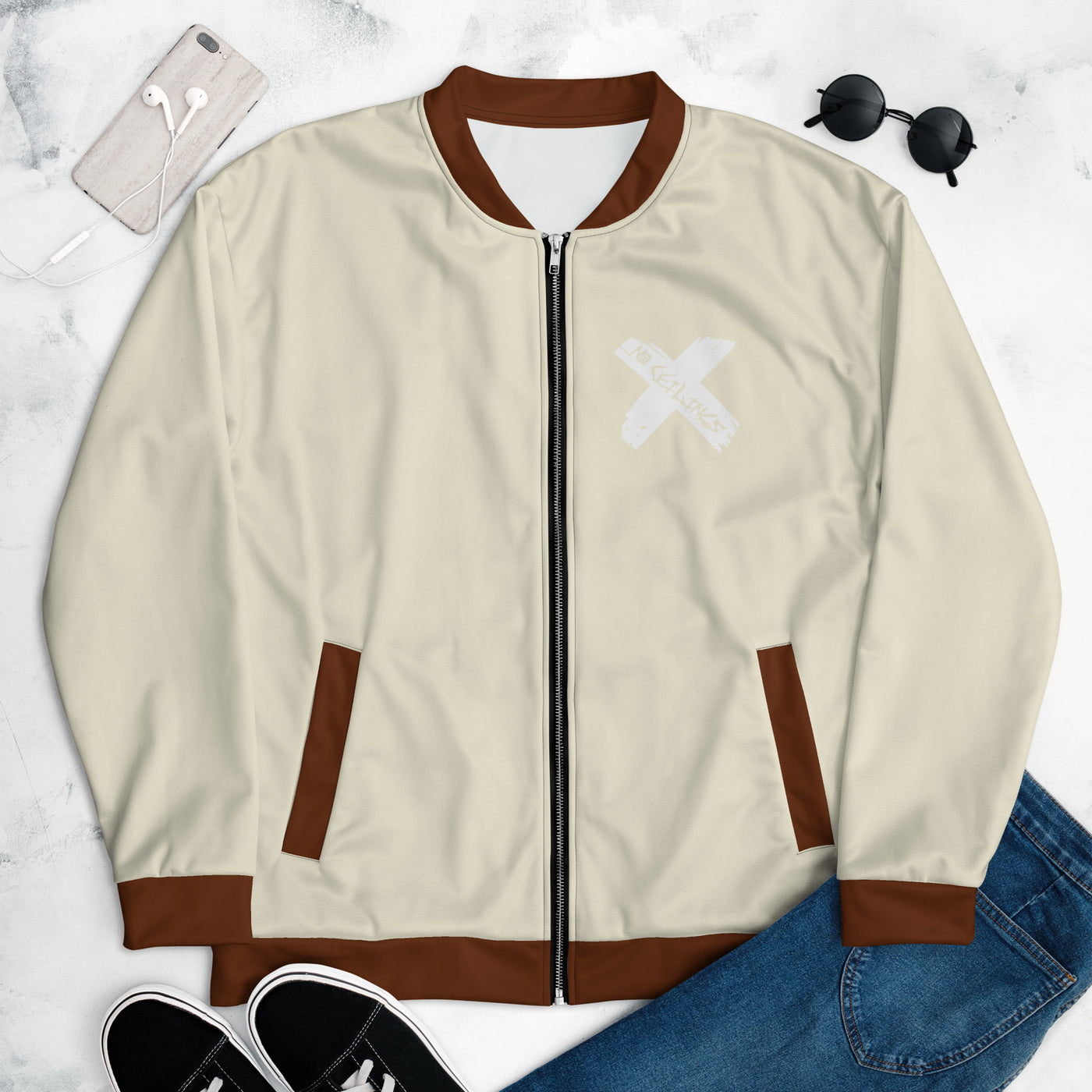 Crème/Brown Unisex Bomber Jacket