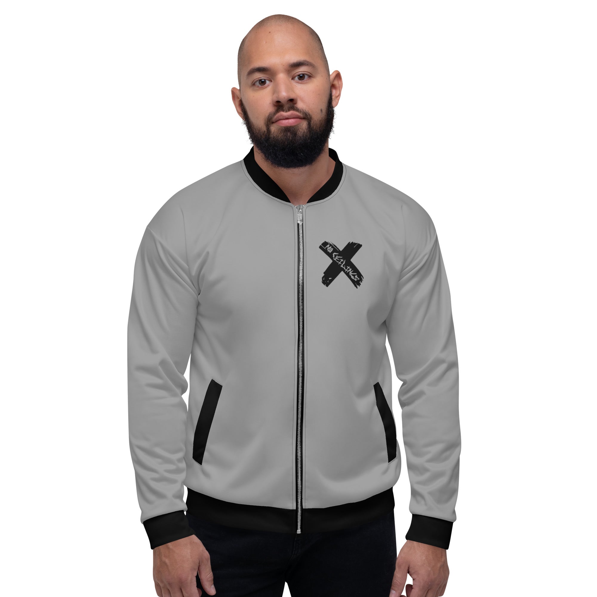 Silver/Black Unisex Bomber Jacket