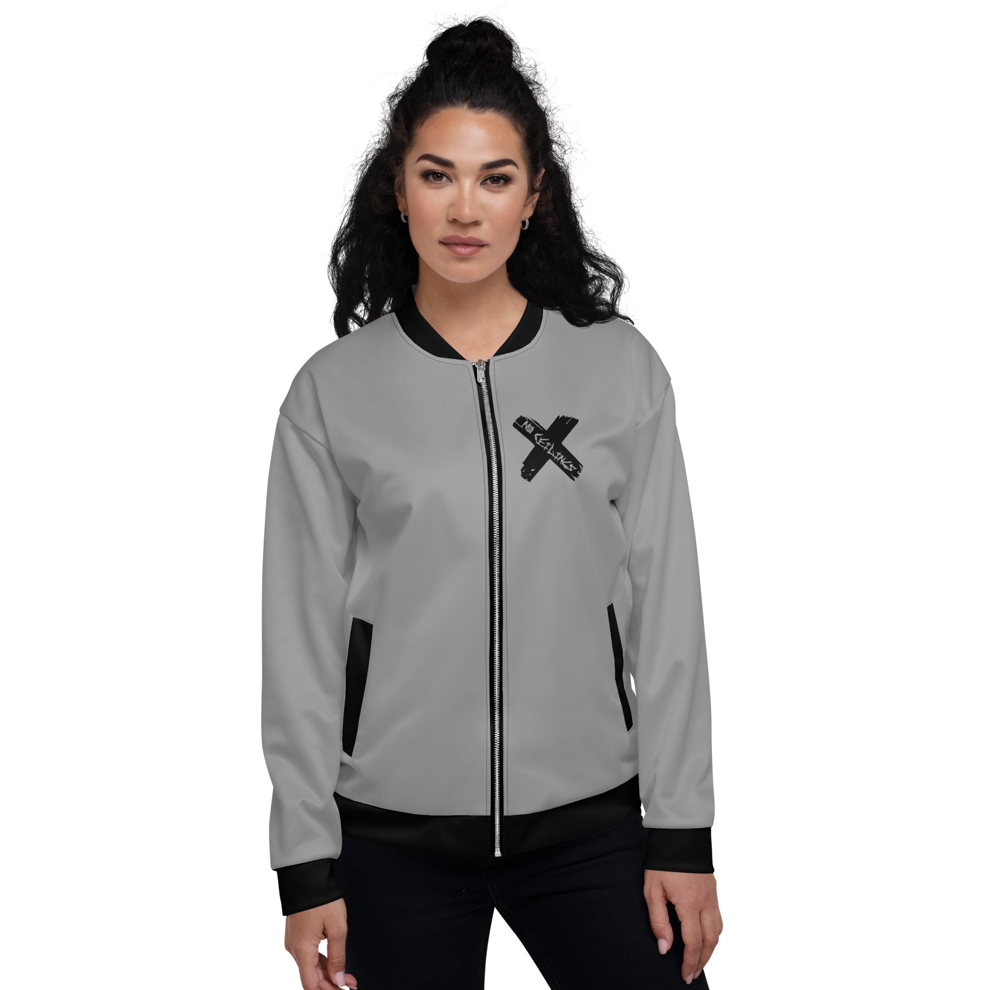 Silver/Black Unisex Bomber Jacket