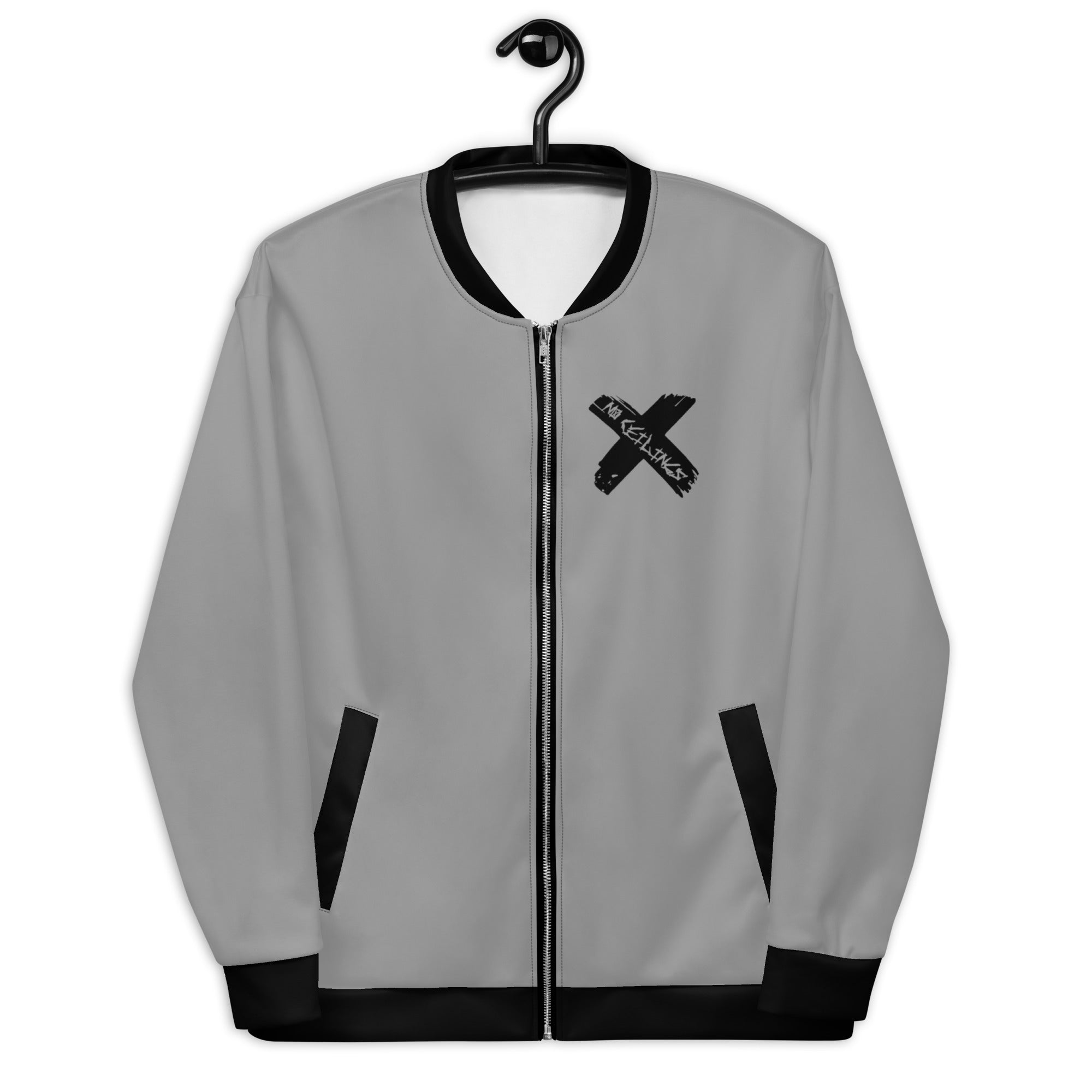 Silver/Black Unisex Bomber Jacket