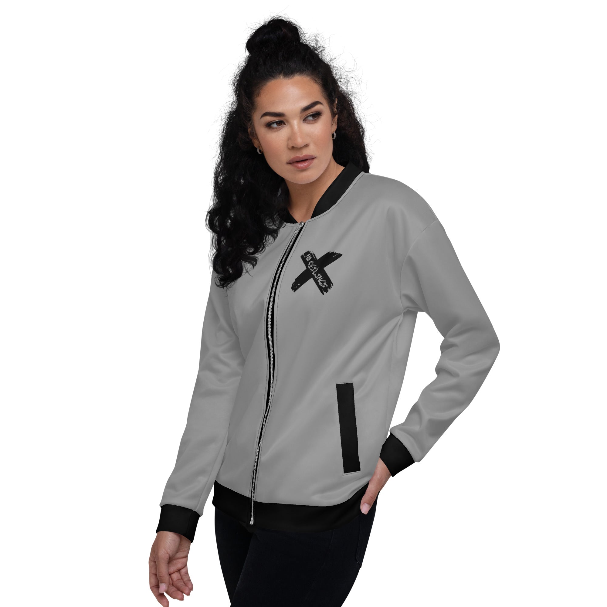 Silver/Black Unisex Bomber Jacket