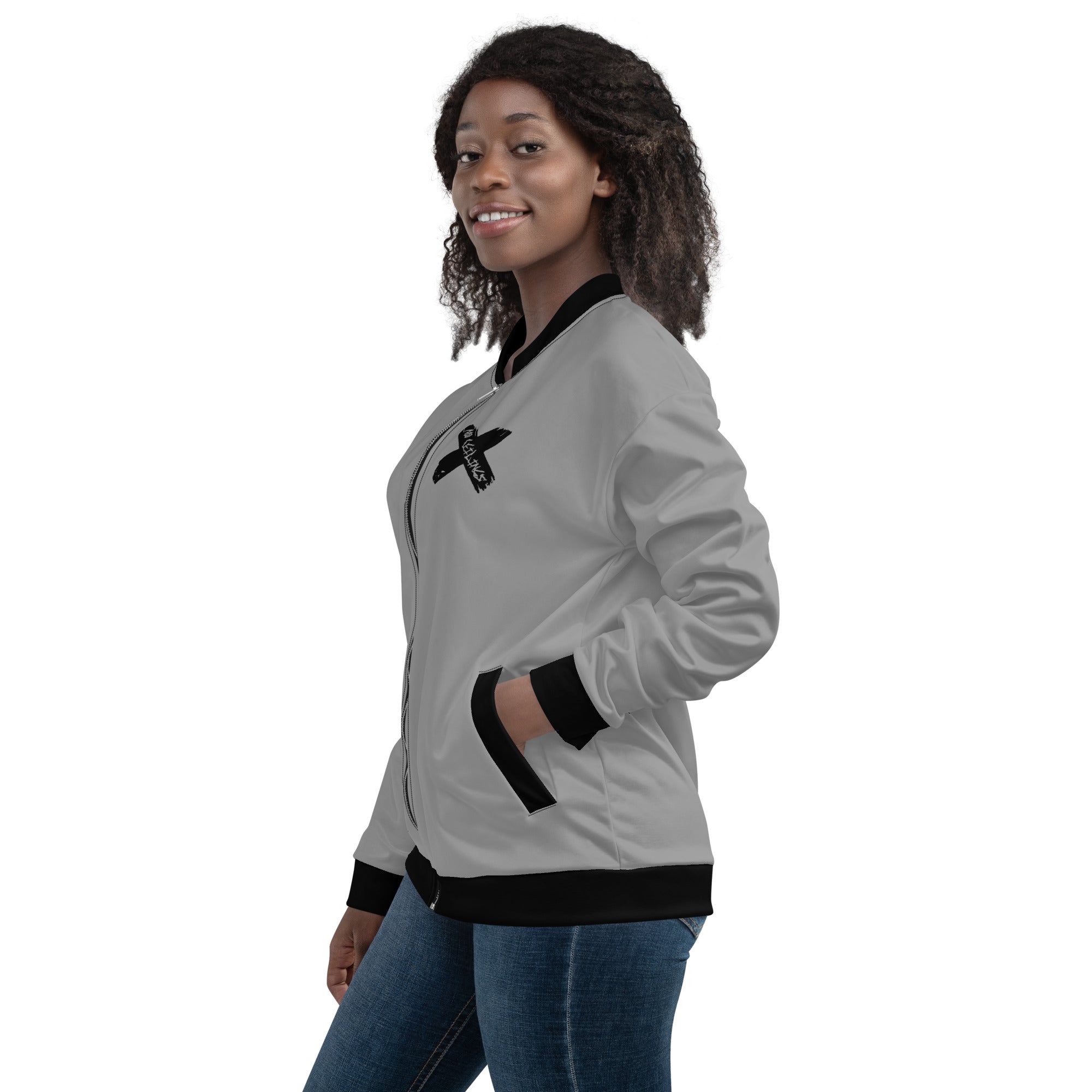 Silver/Black Unisex Bomber Jacket