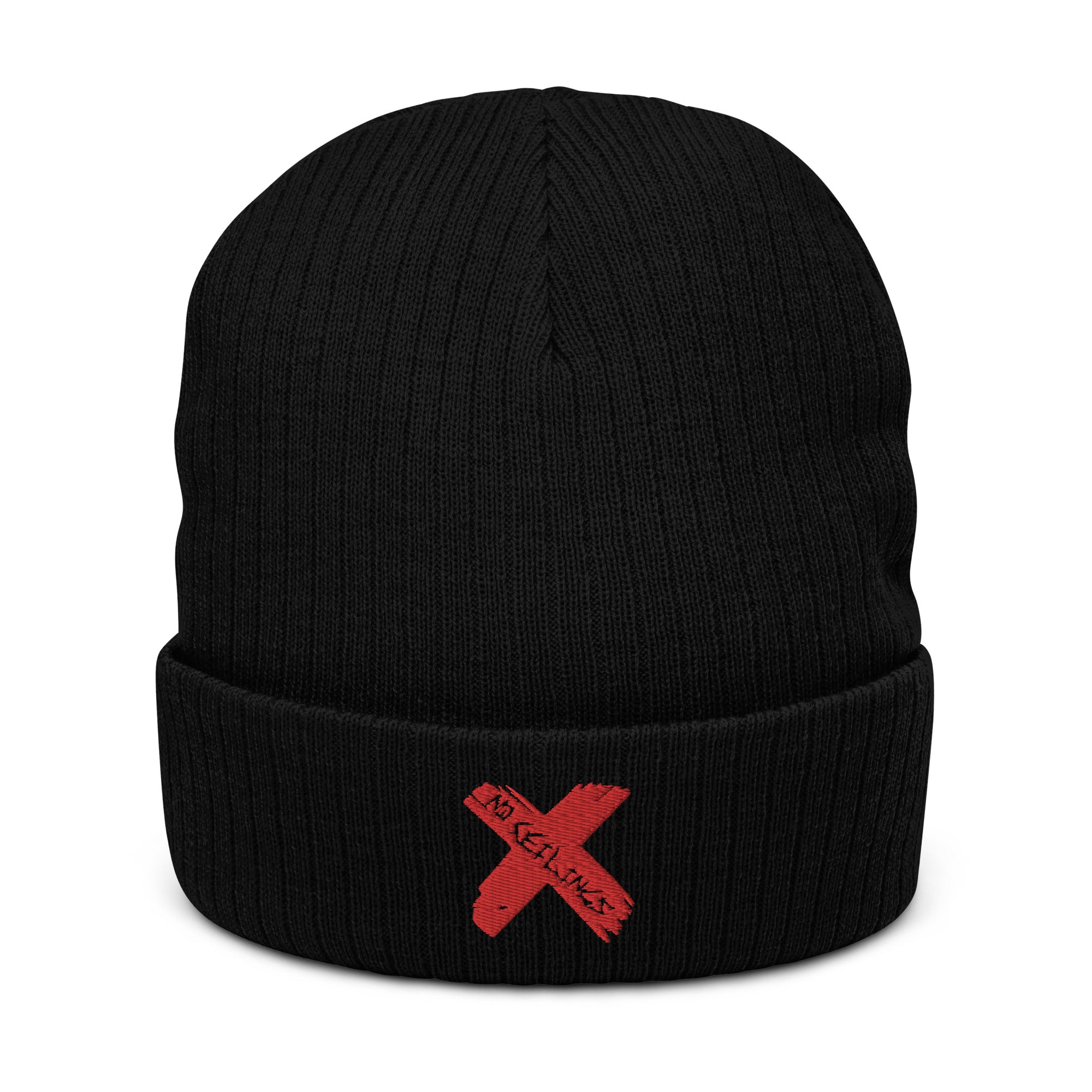 X style Embroidered Ribbed knit beanie