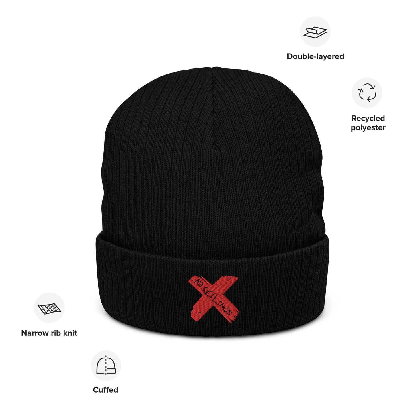 X style Embroidered Ribbed knit beanie