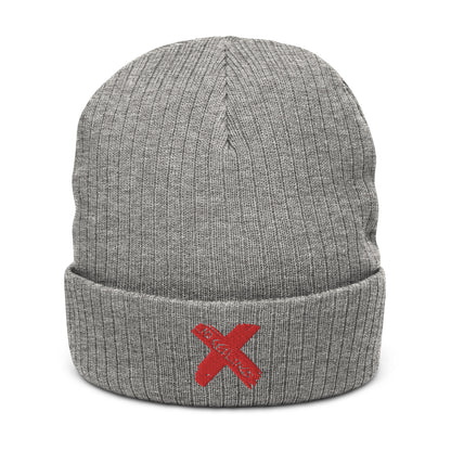 X style Embroidered Ribbed knit beanie