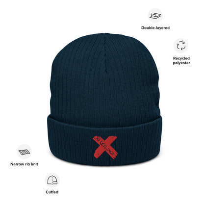 X style Embroidered Ribbed knit beanie