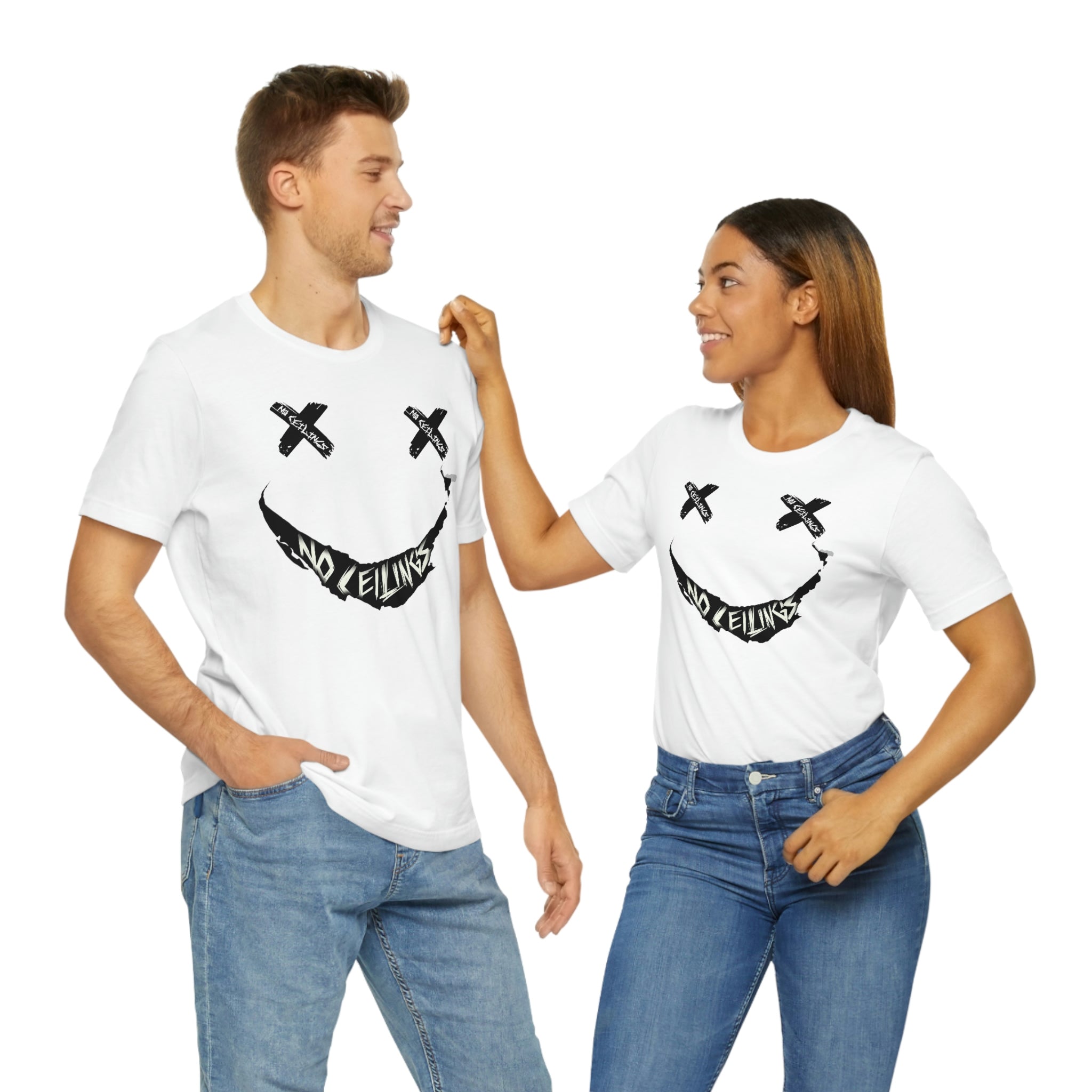 Smile in Wht/Blk Unisex Jersey Short Sleeve Tee - NoCeilingsClothing