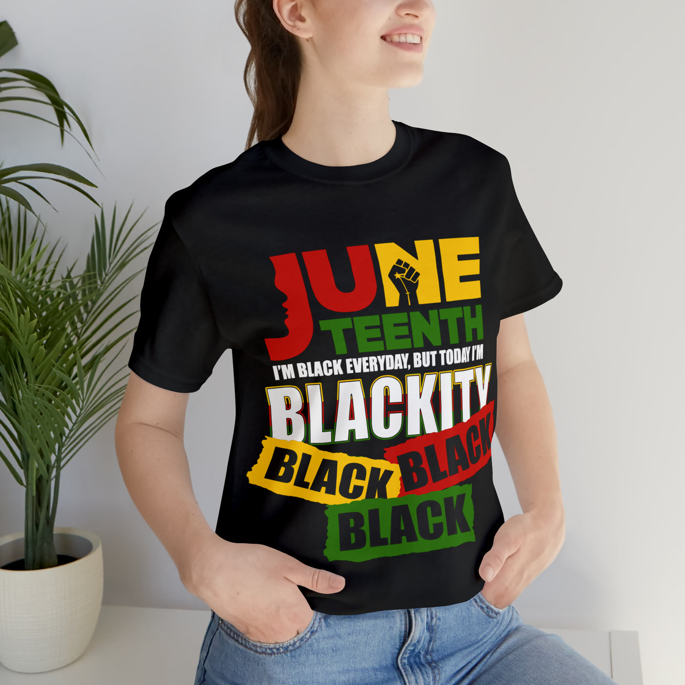 Juneteenth Black Black Jersey Short Sleeve Tee - NoCeilingsClothing