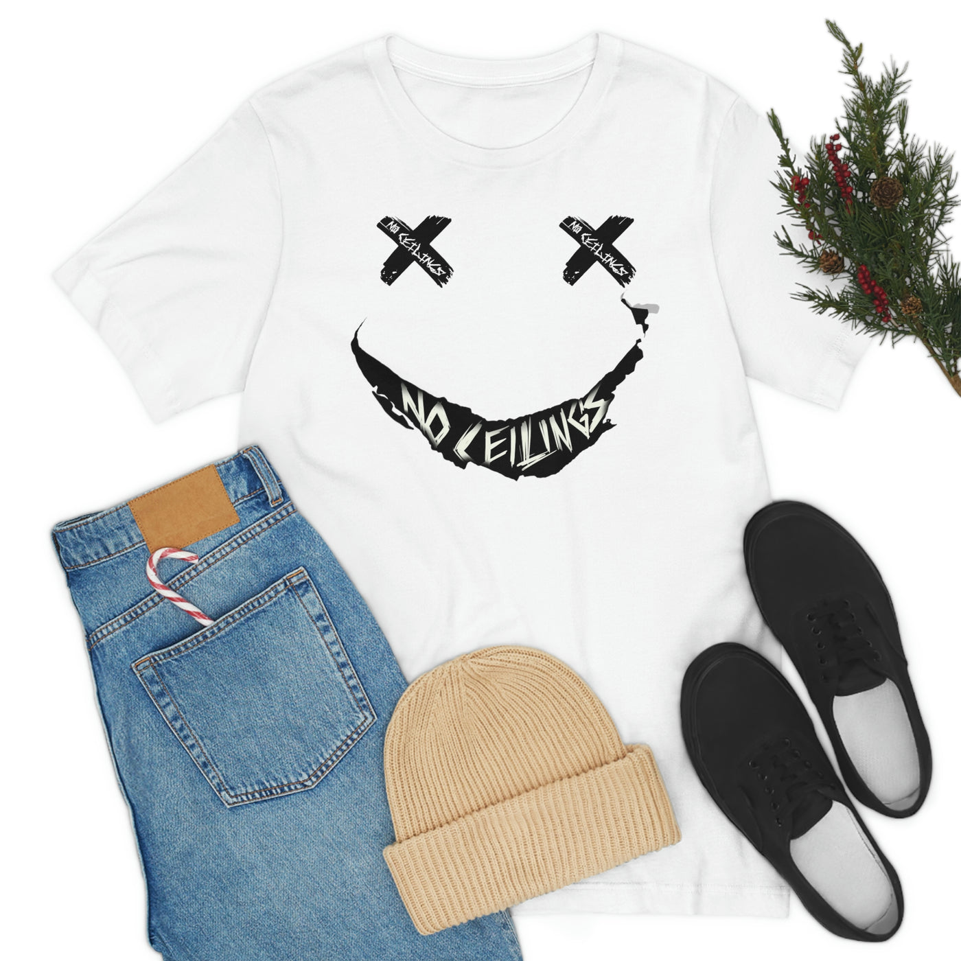 Smile in Wht/Blk Unisex Jersey Short Sleeve Tee - NoCeilingsClothing